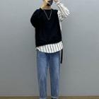 Striped Panel Sweatshirt / Straight Leg Jeans