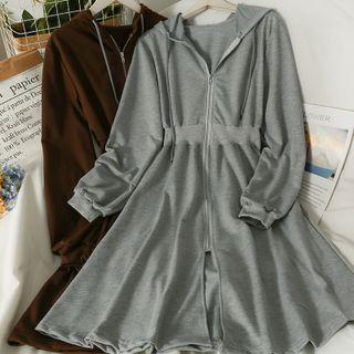 Zipper Hooded Midi Dress