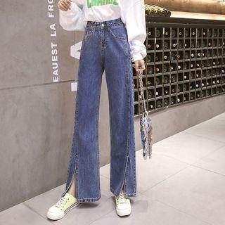 High-waist Split Hem Wide-leg Jeans