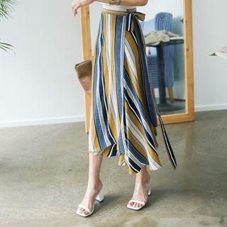 Tie-waist Stripe Long Wrap Skirt
