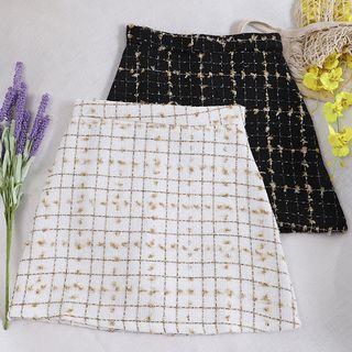 High-waist Plaid Tweed A-line Dress