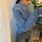 Long-sleeve Plain Cropped Knit Sweater