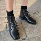 Faux Leather Lace-up Ankle-boots