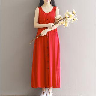 Buttoned Linen Cotton Tank Dress