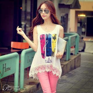 Lace-hem Printed Tank Top