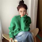Plain Loose-fit Sweatshirt Green - One Size