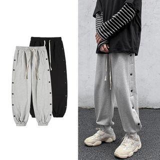 High-waist Drawstring Buttoned Sweatpants