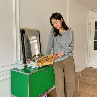 Button-trim Ribbed T-shirt