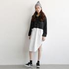 Long-sleeve Mock Two Piece Two-tone Dress