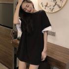 Mock Two-piece Short-sleeve T-shirt Dress As Shown In Figure - One Size