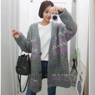 Plus Size Patterned Cashmere Blend Cardigan Gray - One Size