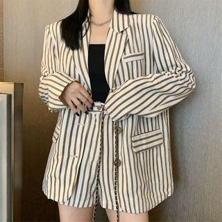 Striped Blazer / High-waist Shorts