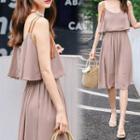 Mock Two Piece Strappy Dress Mauve Pink - One Size