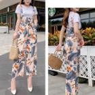 Floral Print Wide-leg Suspender Pants