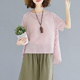 Color-block Crewneck Striped Short-sleeve T-shirt