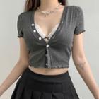Short-sleeve Lettuce Edge Mock Two-piece Crop Top