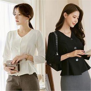 V-neck Pintuck-waist Blouse