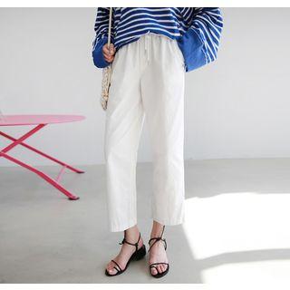 Drawstring-waist Cotton Wide-leg Pants