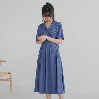 Short-sleeve Lapel Collar A-line Dress