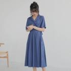 Short-sleeve Lapel Collar A-line Dress