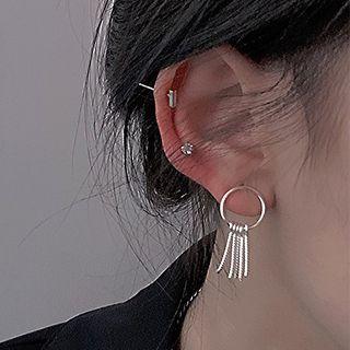 Fringed Hoop Earring 1 Pc - Silver - One Size