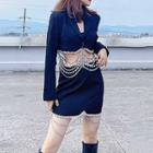 Rhinestone Strap Cropped Blazer / Mini Pencil Skirt