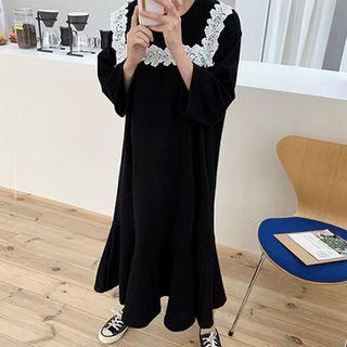 Lace-trim Ruffle-hem Long Dress