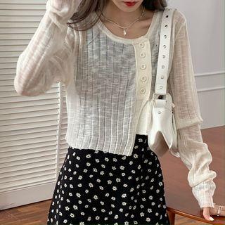 Asymmetric Button Cropped Knit Top