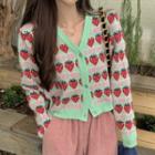 Strawberry Print Cropped Cardigan Pink - One Size