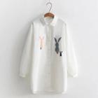 Rabbit Embroidered Long Shirt White - One Size