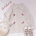 Cherry Collared Knit Cardigan Beige - One Size