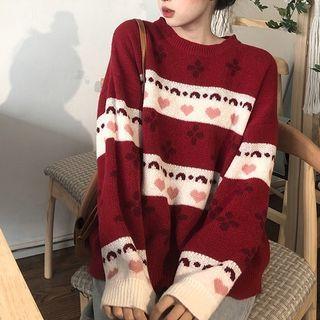 Pattern Crewneck Sweater Sweater - Red - One Size