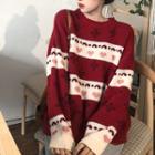 Pattern Crewneck Sweater Sweater - Red - One Size