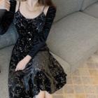 Spaghetti-strap Glitter Midi A-line Dress