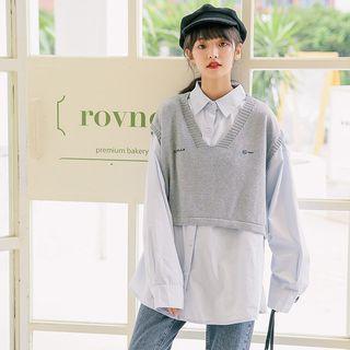 Long-sleeve Shirt / Knit Cropped Vest