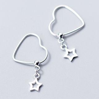 925 Sterling Silver Star & Heart Dangle Earring