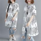 Striped Short-sleeve Shirt Dress White - One Size