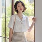 Single-button Short-sleeve Blouse White - One Size