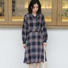 Plaid Long-sleeve Double-breasted A-line Dress