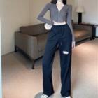 Distressed Wide-leg Pants / Cropped Zip-up Hoodie