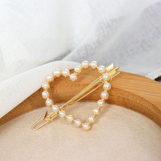 Faux Pearl Heart & Arrow Hair Clip As Shown In Figure - One Size