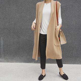 Dual-pocket Wool Blend Long Vest