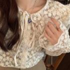 Bell-sleeve Collared Lace Top Almond - One Size