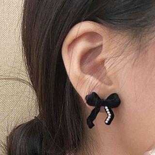 Bow Flocking Faux Pearl Earring