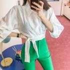 Puff-sleeve Tie-waist Wrap Shirt