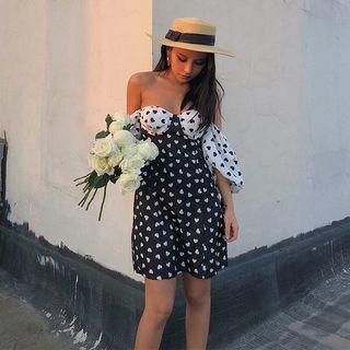 Heart-print Colorblock Tube Dress