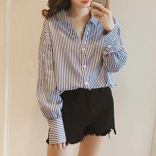 Long-sleeve Striped Backless Shirt