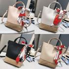 Straw Panel Tote Bag With Pouch
