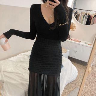 Plunge-neck Fitted Wrap Top