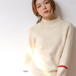 Monk-neck Contrast-trim Knit Top